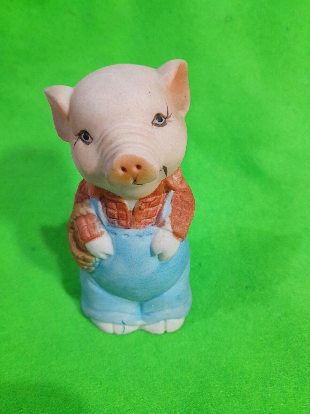 Vintage Pig Bell Jasco Bisque Farmer 4" Tall